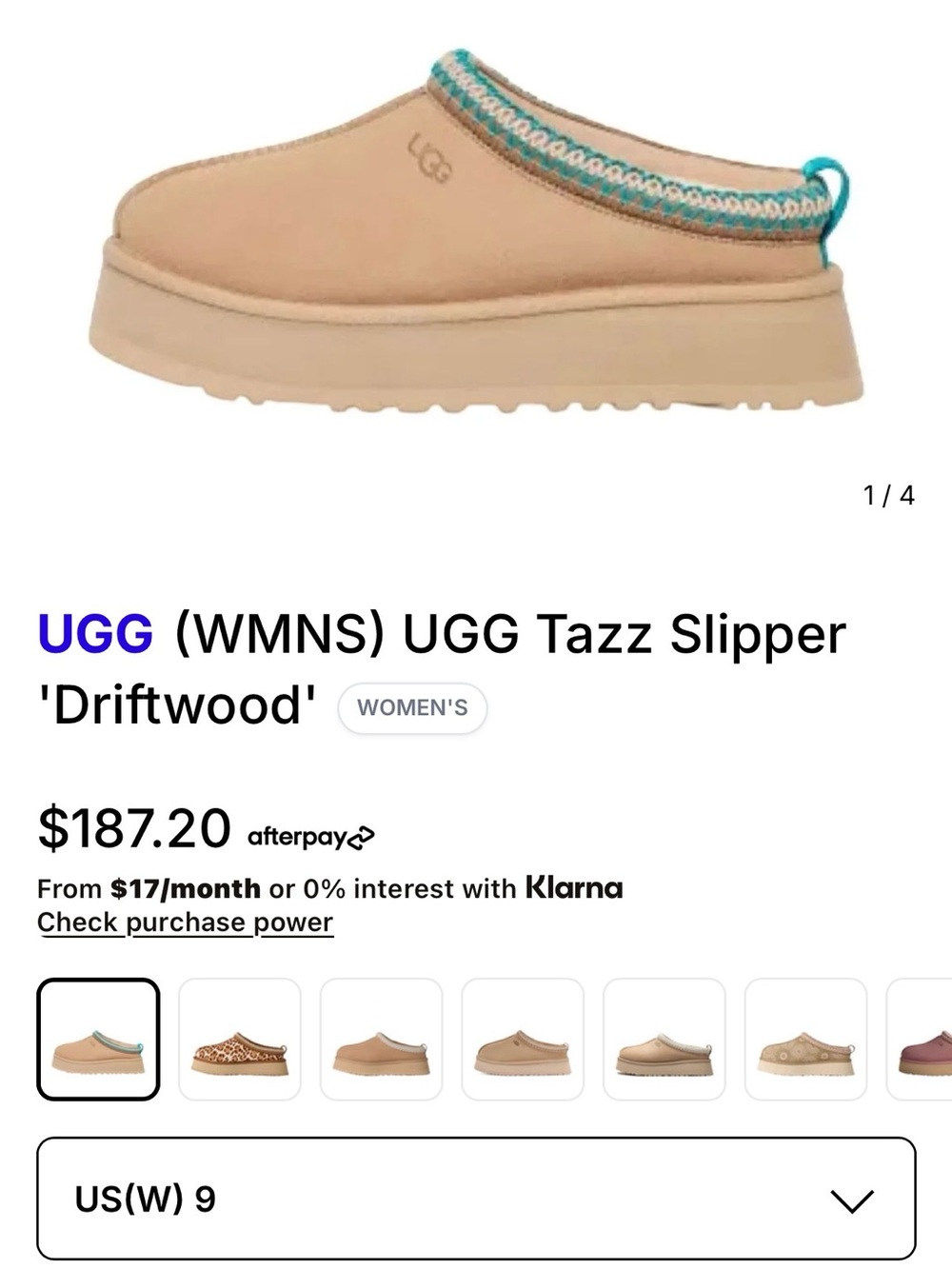 UGG Tazz Slip-On Slipper in Driftwood with Teal Trim
